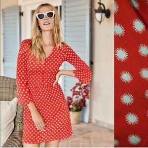 Boden Star Burst Dress Red White Scarlett Jersey Tunic Flutted Sleeve Sz 10